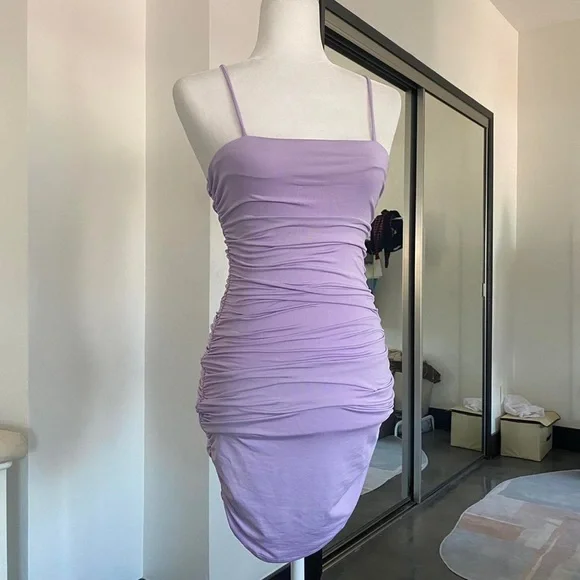 Purple Ruched Mini Dress - Picture 1 of 5